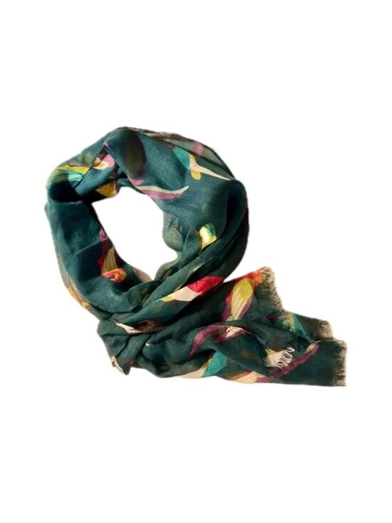 F & F Italy Accessories - Italian Silk Scarf by F & F Bird Pattern Thin Shawl Wrap Eyelash Ends NEW